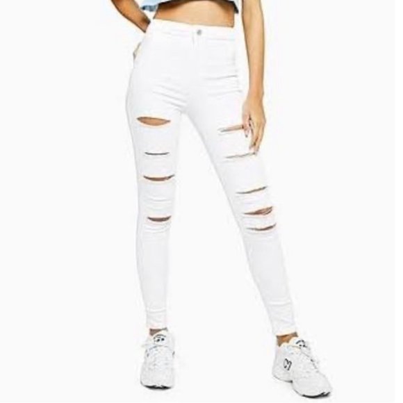 TopShop Moto Jamie Distressed White Jeans W30 L28 Petite - Picture 2 of 11